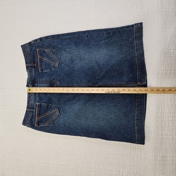 Venezia Denim Skirt Women's Size 18 Stretch Blue Pockets Front Vent EUC LN - Picture 6 of 10